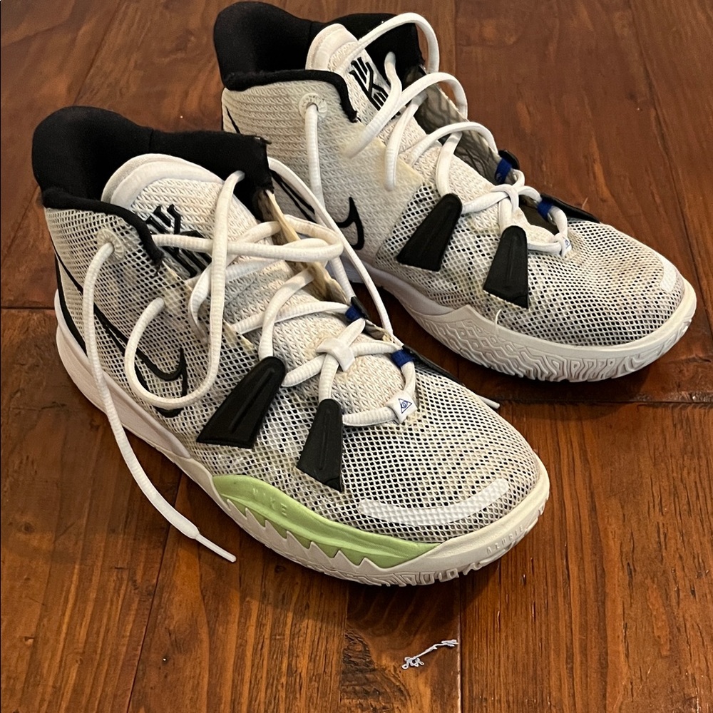 Nike Kyrie Kids' White and Black Sneakers with Green Accent